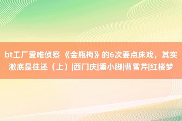 bt工厂爱唯侦察 《金瓶梅》的6次要点床戏，其实澈底是往还（上）|西门庆|潘小脚|曹雪芹|红楼梦