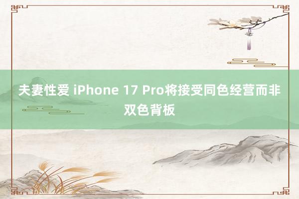 夫妻性爱 iPhone 17 Pro将接受同色经营而非双色背板